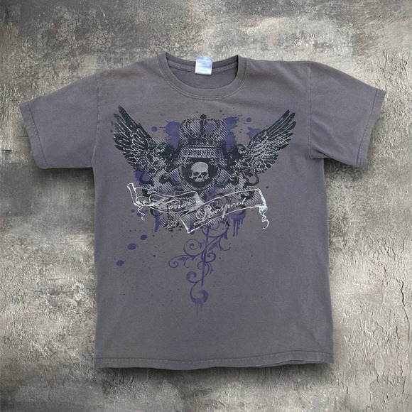 Vintage Affliction Style Grunge Skull Wings Tee - Picture 1 of 4